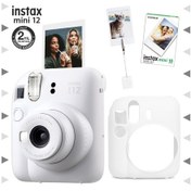 Resim Fujifilm Instax Mini 12 Fotoğraf Makinesi + 10'lu Film + Kıskaçlı Resim Standı + Silikon Kılıf Seti Beyaz 