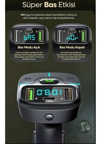 Resim Araç Müzik Çalar Fm Transmitter F9 Bluetooth Araç Kiti Usb Type-c Hızlı Şarj Çıkışlı Çakmaklık Şarj 