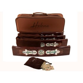 Resim Helena Wood Art Abalone Beyaz-Yeşil Sedef Oval Oymalı Okey Takımı 