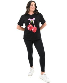 Resim Kadın Büyük Beden Kiraz Baskılı T-shirt 1785-24 001 