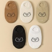 Resim 5 Çift Sevimli Ayı Yüz Desenli Çorap - Düşük Kesim Bileklik, Yumuşak Polyester, Makinede Yıkanabilir, Her Mevsime Uygun Unisex Çorap 5 Tek Renk (Bej/Beyaz/Siyah/Kahverengi/Gri), Düzgün Kabartmalı Doku, Dayanıklı 