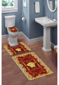 Resim Modern Desenli Dijital Baskı 3 Lü Banyo Paspas Takımı Yıkanabilir Kaymaz Tabanlı Klozet Takımı Klz0042 Renkli 