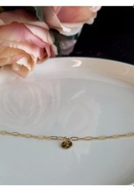 Resim Oval Dövme Figürlü İnce Paperclip Ataş Model Zincir Çelik Halhal Metoo Serisi Gold 