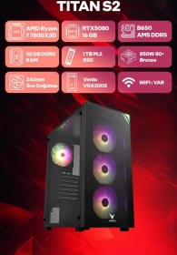Resim Game Garaj Titan S2 R7-7800X3D 32 GB 1 TB SSD RTX5080 Free Dos Masaüstü Oyuncu Bilgisayarı 