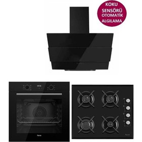 Resim Ferre Black Plus Serisi QBL63CS-S1140-SMRCW600 3lü Cam Ankastre Set 