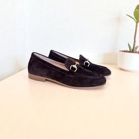Resim Ne&ve Shoes Kahve Süet Hakiki Deri Gold Zincir Aksesuarlı Kadın Loafer Ayakkabı Kahverengi 