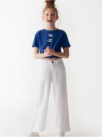 Resim Nk Kids Kız Çocuk Yumuşak Dokulu Geniş Paçalı Cepli Pantolon-13840-beyaz Beyaz 