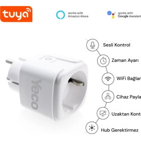Resim Yeco Sp-16 Akıllı Priz, Wi-Fi Uyumlu, Telefonla Kontrol, 16A Akım Koruma, Enerji Izleme 
