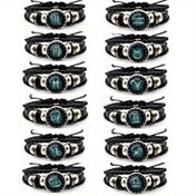 Resim 12 Adet Karanlıkta Parlayan 12 Burç İşaretli Bilezikler, Sentetik Taşlar, Siyah Suni Deri & Beyaz K Altın Kaplama Boncuklar, Genç Erkek ve Kızlar için Astroloji Takımyıldızı Süsleri, Parti Hediyeleri, Doğum Günü Hediyesi, Burç Bilekliği, Gençlik Takısı, Trend Aksesuarlar, Detaylı İşçilik, Ona Hediye 