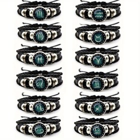 Resim 12 Adet Karanlıkta Parlayan 12 Burç İşaretli Bilezikler, Sentetik Taşlar, Siyah Suni Deri & Beyaz K Altın Kaplama Boncuklar, Genç Erkek ve Kızlar için Astroloji Takımyıldızı Süsleri, Parti Hediyeleri, Doğum Günü Hediyesi, Burç Bilekliği, Gençlik Takısı, Trend Aksesuarlar, Detaylı İşçilik, Ona Hediye 