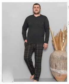 Resim Pijamoni Erkek Battal Düğme Yaka Penye Uzun Kol İnce Pijama Takımı 6720/11 - 1 Adet Siyah 