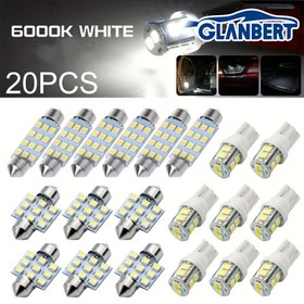 Resim 20 Adet LED Araba Iç Mekan Işık Ampulü Seti, 6000K Beyaz T5 T10 Otomobil Iç Mekan Ambient Işıklandırma, Plaka Lambaları, 12V Otomotiv Iç Mekan Işıklandırması, Pil Gerekmez 