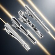 Resim 4 adet Zarif Gümüş Renkli Kravat Klipsi, Geometrik Desenler - 6cm/2.36in, Demir, İş ve Günlük Giyim İçin İdeal, Mükemmel Babalar Günü veya Sevgililer Günü Hediyesi, Kravat Aksesuarları | Geometrik Tasarım | Dayanıklı Kravat Klipsi, Kravat Klipsi Tutucu 