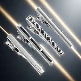 Resim 4 adet Zarif Gümüş Renkli Kravat Klipsi, Geometrik Desenler - 6cm/2.36in, Demir, İş ve Günlük Giyim İçin İdeal, Mükemmel Babalar Günü veya Sevgililer Günü Hediyesi, Kravat Aksesuarları | Geometrik Tasarım | Dayanıklı Kravat Klipsi, Kravat Klipsi Tutucu 