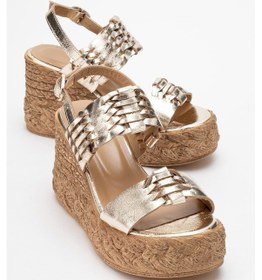 Resim Luvi Shoes Olien Altın Cilt Hakiki Deri Kadın Dolgu Topuklu Sandalet Altın 