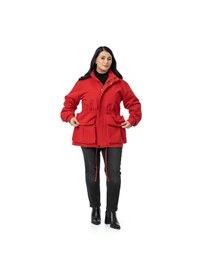 Resim Disentis Büyük Beden Çıtçıt Ve Fermuar Kapamalı Beli Büzgülü Astarlı Kırmızı Trençkot Kırmızı 