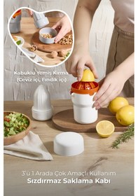 Resim Çok Amaçlı Meyve / Narenciye Sıkacağı 3 Ü 1 Arada Akıllı Tasarım Turuncu Beyaz 