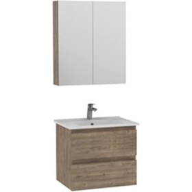 Resim Creavit Alinda 60 cm Lavabo Dolaplı Ve Aynalı Dolap Takımı Naturel Çam 