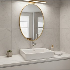 Resim 70x98 Cm Modern Oval Banyo Aynası Altın Çerçeveli Dekoratif Duvar Aynası Altın 