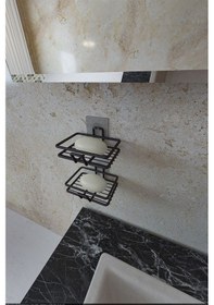 Resim Eva Metal Tasarim Yapışkanlı Banyo Mutfak Lavabo Metal Katı Sabunluk 2'li Set Siyah 