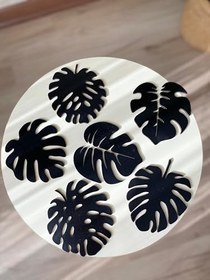 Resim Siyah 6'lı Ahşap Monstera Yaprak Bardak Altlığı Seti 