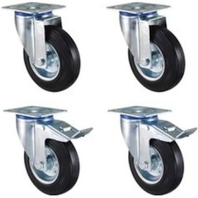 Resim Kauçuk Dolgu Lastik Teker 2 Döner 2 Frenli Tekerlek - 100 Mm Çap 