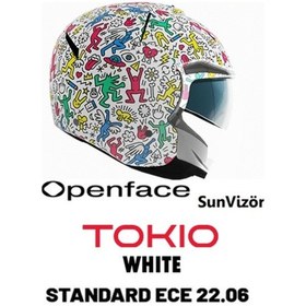 Resim Shiro Jet&OFC 5124 SH-64sv TOKIO DOODLE Sun Vizor (Güneş Gözlüklü) Motosiklet Kaskı White 