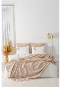 Resim Rivaistanbul Amara Cappuccino Nakışlı Çift Kişilik %100 Pamuklu Nevresimli Pike Seti - 7 Parça Çeyiz Seti Cappuccino 