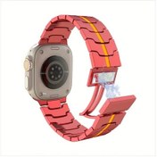Resim Oldfriend Lüks Metalik Manyetik Kayış Berry Red 38/40/41mm İwatch Ultra/se/seri Uyumlu 