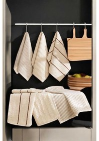 Resim 6 Lı Luna Naturel Mutfak Havlu Seti %100 Pamuklu 30x50 Cm Bej Renkli 