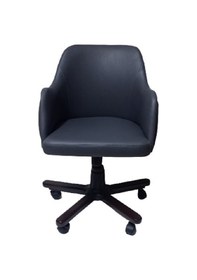 Resim Ofis Koltuğu Çalışma Sandalyesi Ahşap Ayaklı Antrasit Suni Deri 