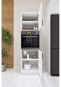 Resim Ases Mobilya Esl0196 Ankastre Fırın Dolabı Kiler Mutfak Raflı Beyaz Beyaz 
