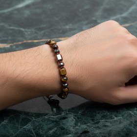Resim Kaplan Gözü, Hematit ve Azurit Doğal Taş Erkek Bileklik - Şık ve Modern Tasarım - 16-17cm 