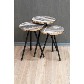 Resim Remaks Yuvarlak Metal Ayaklı 3'lü Zigon Sehpa Çay Sehpası Servis Sehpası 