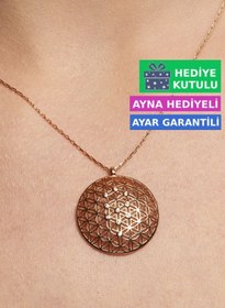 Resim Jewelmim Gümüş Yaşam Çiçeği Kolye 18 Ayar Rose Altın Kaplama Yaşam Çiçeği Kolyesi 925 Ayar Kadın Gümüş Kolye 