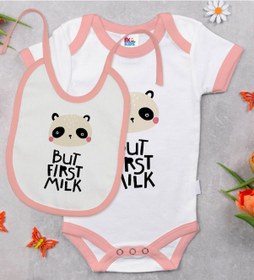 Resim Bk Kids But First Milk Tasarımlı Pembe Bebek Body Zıbın Ve Mama Ö Çok Renkli 