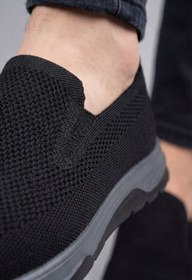 Resim Ultra Hafif Nefes Alabilir Siyah Gri Slip-On Sneaker Günlük Rahat Erkek Spor Ayakkabı 