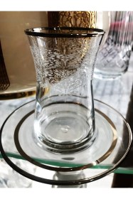 Resim Platin Çay Takımı 2 Parça Tek Kişilık Kişiye Özel 1 Bardak 1 Tabaklı Şeffaf 