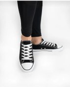 Resim Bağcıklı Unisex Kısa Keten Ayakkabı-siyah-129 Siyah 