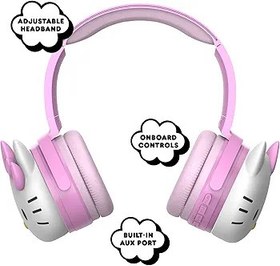 Resim Hello Kitty Kablolu Kulaklıklı 2'si 1 Arada Kablosuz Bluetooth Kulaklık - Katlanabilir, Ayarlanabilir ve Yastıklı Kafa Bandı, Yerleşik Kontroller, Yumuşacık Kulak Bardakları, Aux Kablo Bağlantısı, 