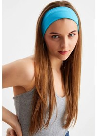 Resim Kadın %100 Pamuklu Penye, Kaymaz, Terletmez, Ultra Hafif, Spor Saç Bandı Bandana - Tek Ebat / Aqua Aqua 