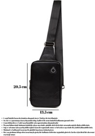 Resim CERFF LEATHER CLUP Siyah Erkek Hakiki Deri Telefon Bölmeli & Kulaklık Çıkışlı Çapraz Omuz Çantası 