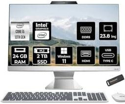Resim ASUS A3402WVAK i5 1335U 24GB DDR5 2TB SSD Intel Graphics 23.8" FHD W11P Beyaz All in One & PER4 