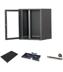Resim Setrack 19'' 7u 600X600 Duvar Tipi Rack Kabinet+Sabit Raf+2li Fan Modülü+6lı Grup Priz 