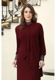 Resim Raika Moda Sim Detaylı Efsane Tesettür Abiye Elbise Bordo 