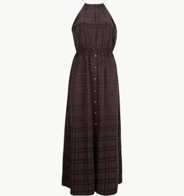 Resim Fabrika Halter Yaka Jakarlı Kahve Maksi Kadın Elbise F6SL-ELB0363 