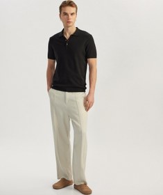 Resim Koton Düğmeli Polo Yaka Viskon Karışımlı Kısa Kollu Triko Kazak Siyah 5sam70046ht Siyah 