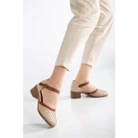 Resim Analin Shoes Kadın Deri Burnu Kapalı Örgülü Sandalet - Bej 