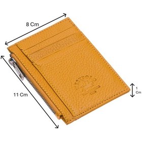 Resim Westpolo Ivo Fermuarlı Bozuk Para Bölmeli Unisex Hakiki Flötr Deri Kartlık - Hardal Hardal 