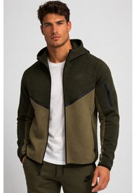 Resim Nike Tech Fleece Full Zip Windrunner Hoodie Kapüşonlu Unisex Sweatshirt Haki Haki 